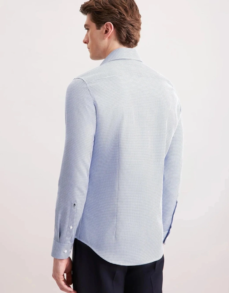 Slim Fit No Iron Spread Kent Pepita Business Shirt Mid Blue