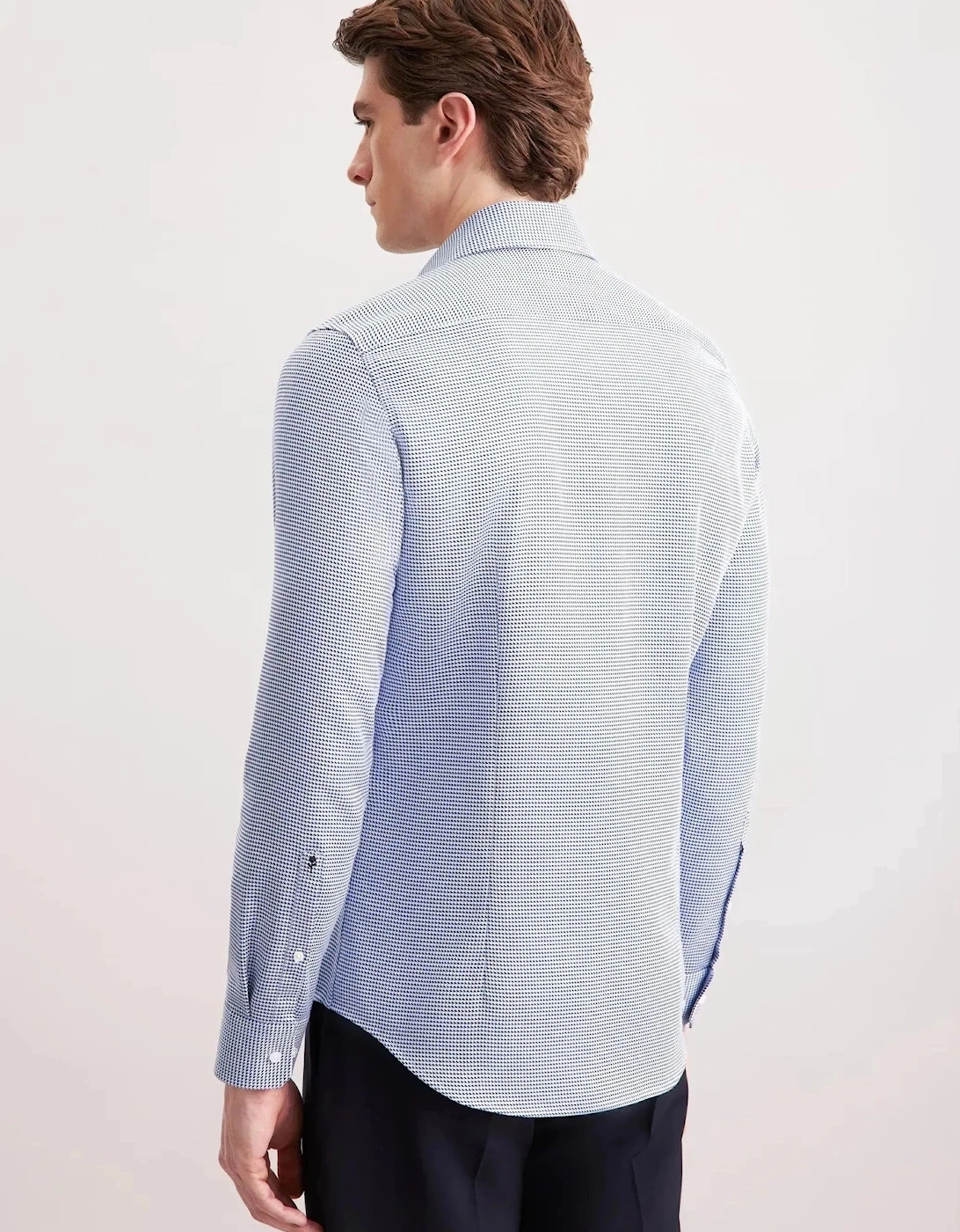 Slim Fit No Iron Spread Kent Pepita Business Shirt Mid Blue