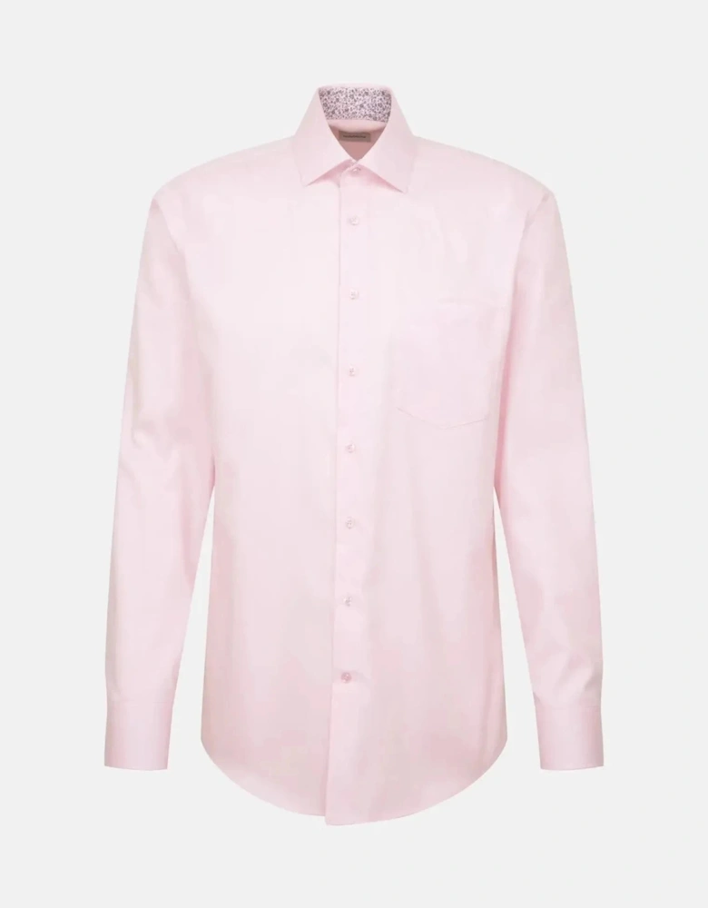 Regular Fit No Iron Business Kent Contrast Patch Business Shirt Pink