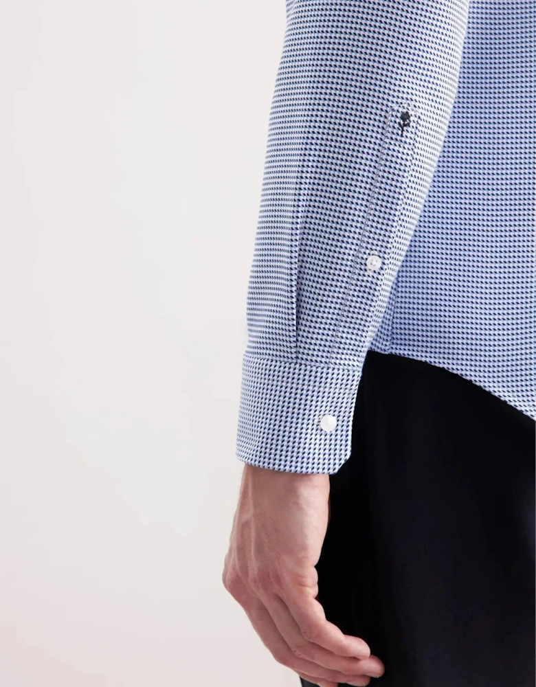 Slim Fit No Iron Spread Kent Pepita Business Shirt Mid Blue