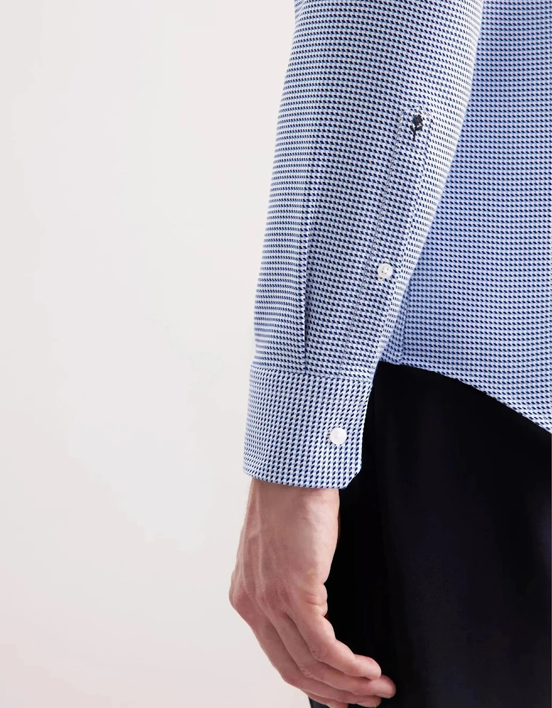 Slim Fit No Iron Spread Kent Pepita Business Shirt Mid Blue