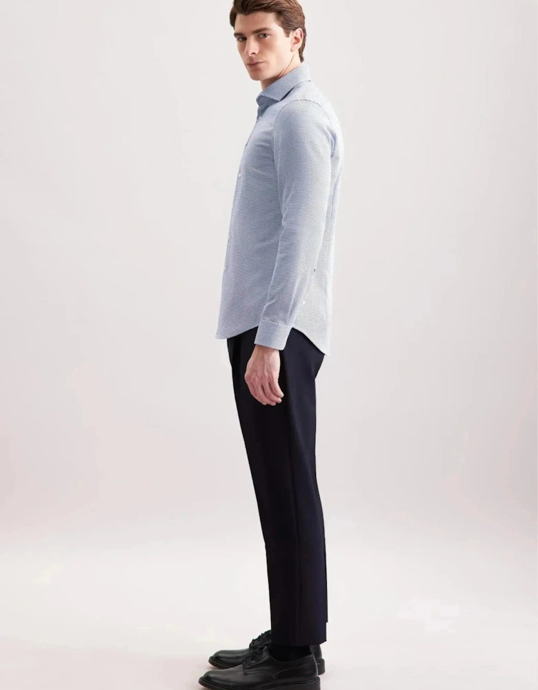 Slim Fit No Iron Spread Kent Pepita Business Shirt Mid Blue