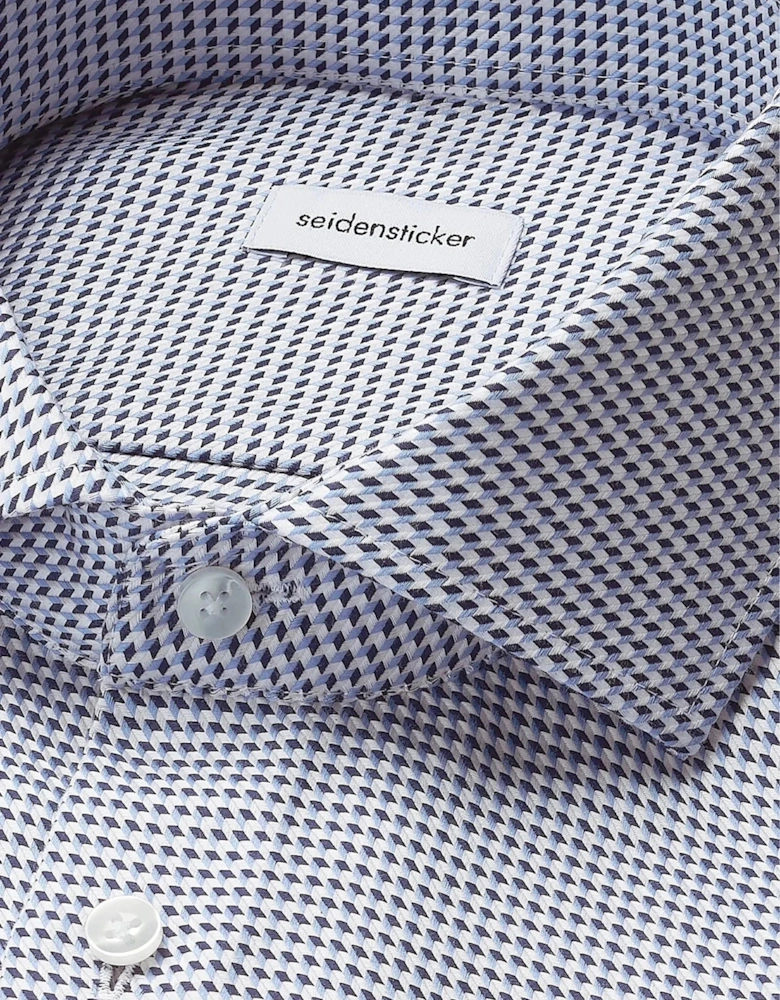 Slim Fit No Iron Spread Kent Pepita Business Shirt Mid Blue