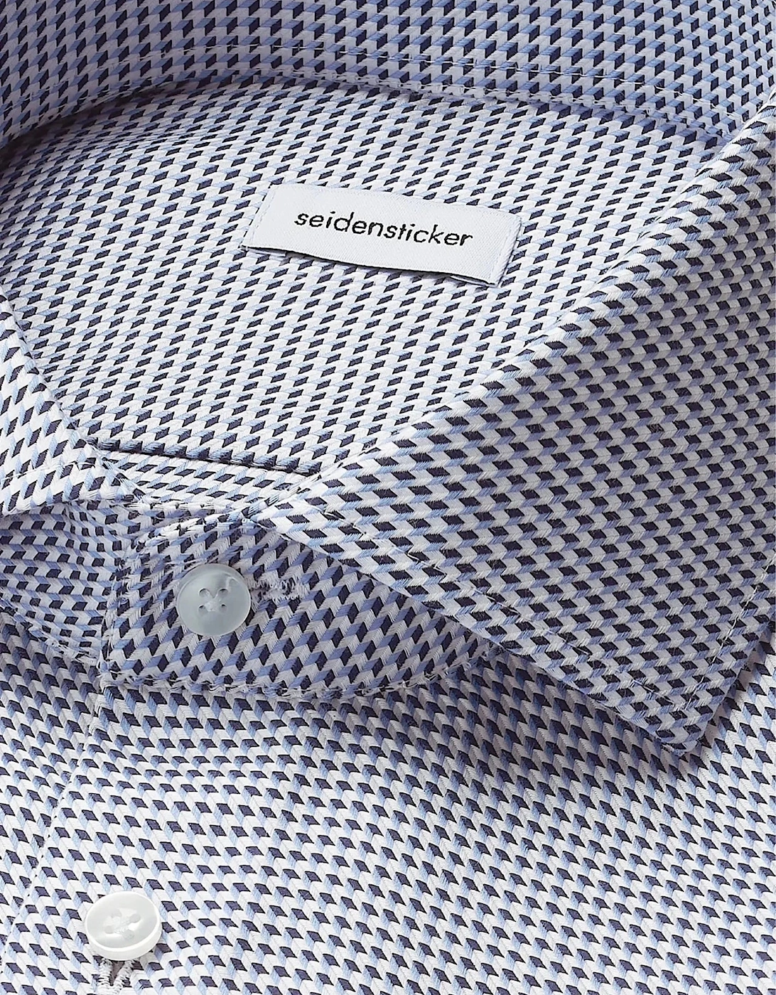 Slim Fit No Iron Spread Kent Pepita Business Shirt Mid Blue