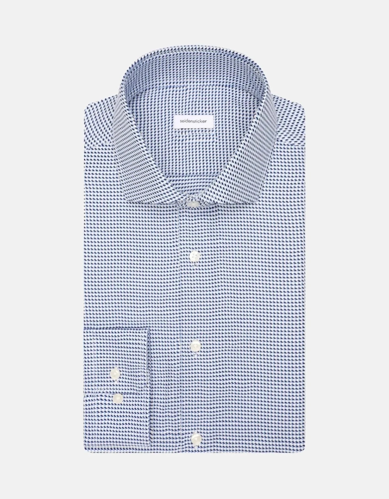 Slim Fit No Iron Spread Kent Pepita Business Shirt Mid Blue