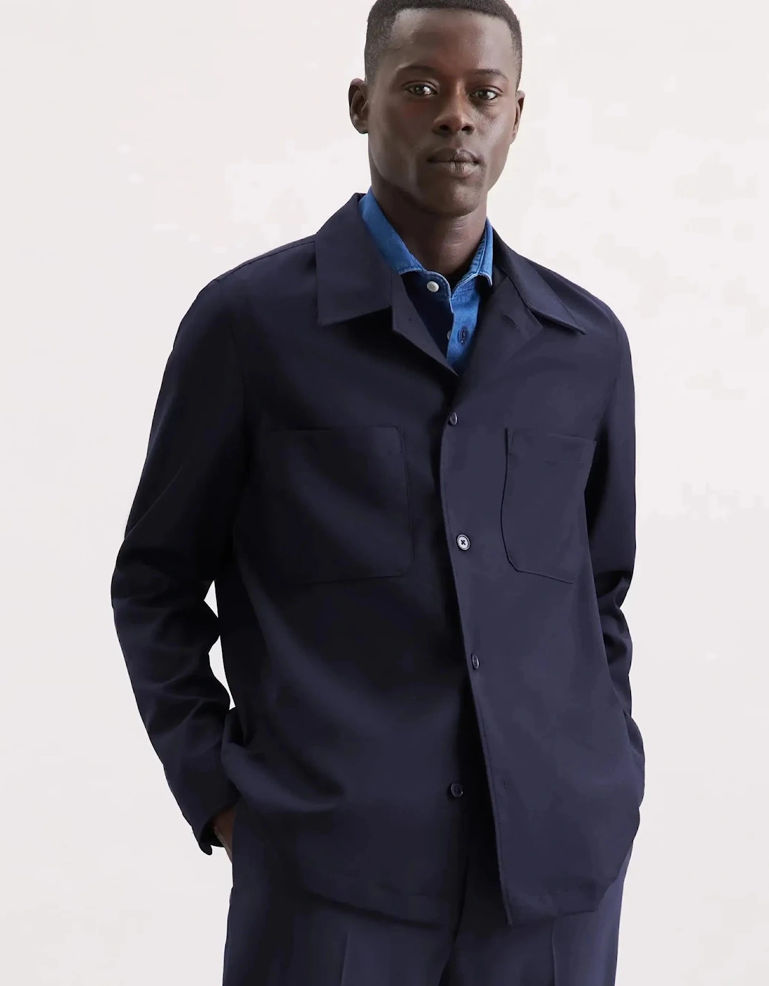 Regular Fit Wool Mix Casual Lapel Overshirt Dark Blue, 9 of 8