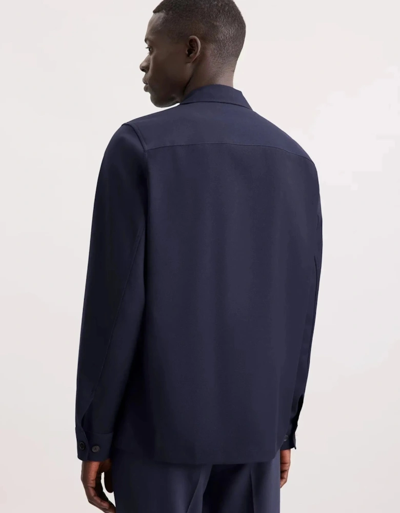 Regular Fit Wool Mix Casual Lapel Overshirt Dark Blue