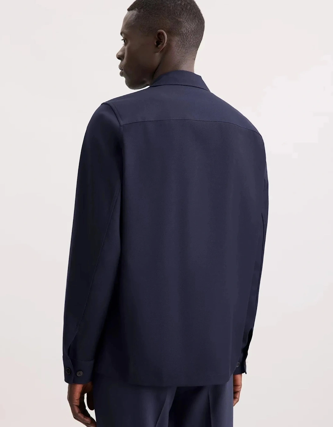 Regular Fit Wool Mix Casual Lapel Overshirt Dark Blue