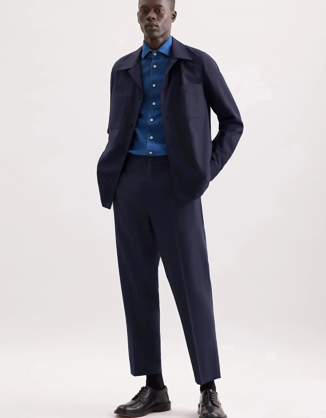 Regular Fit Wool Mix Casual Lapel Overshirt Dark Blue