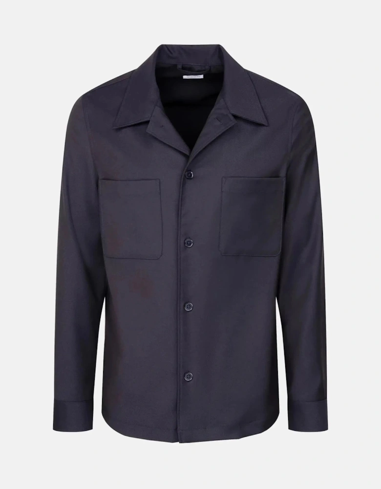 Regular Fit Wool Mix Casual Lapel Overshirt Dark Blue
