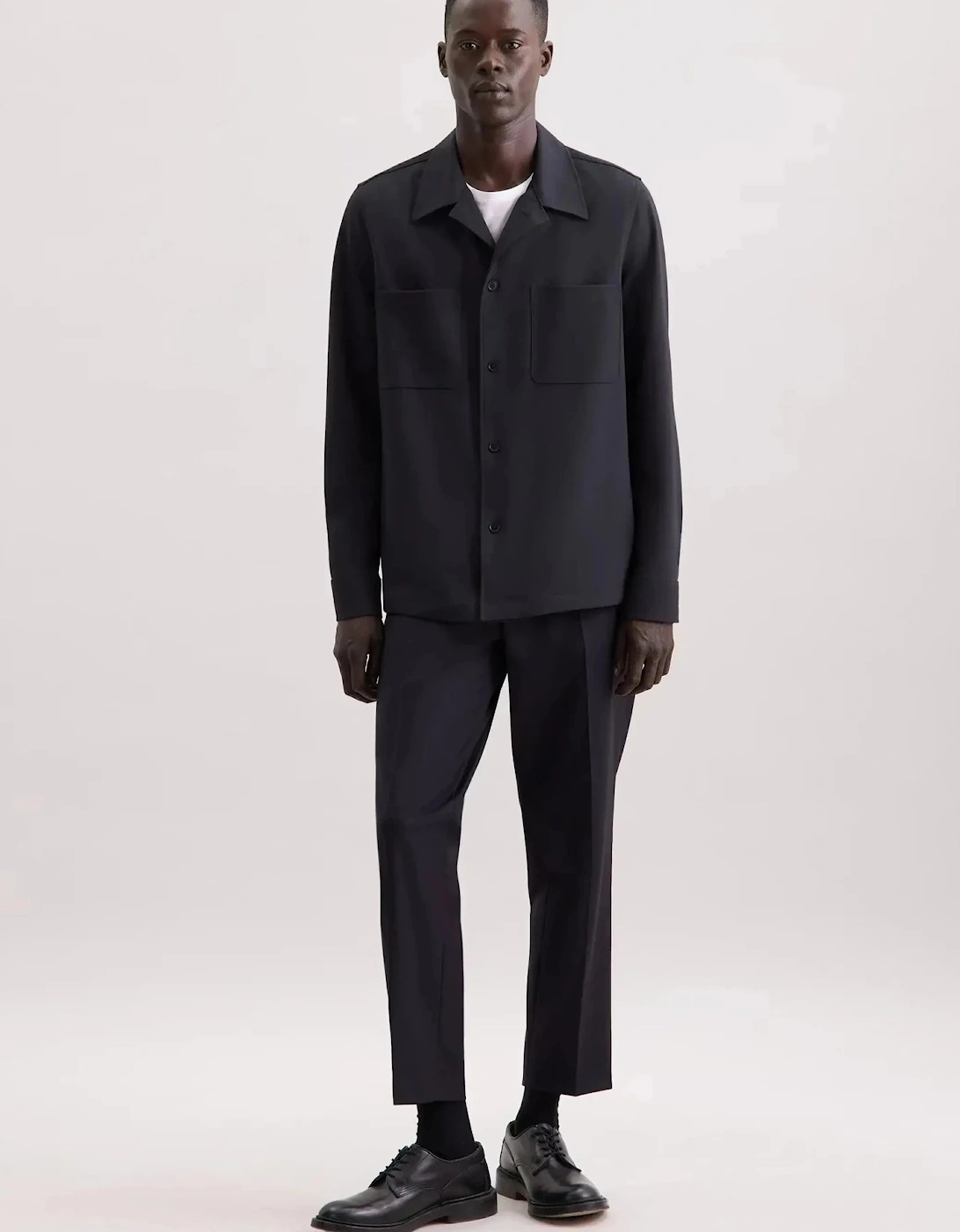 Regular Fit Wool Mix Casual Lapel Overshirt Grey