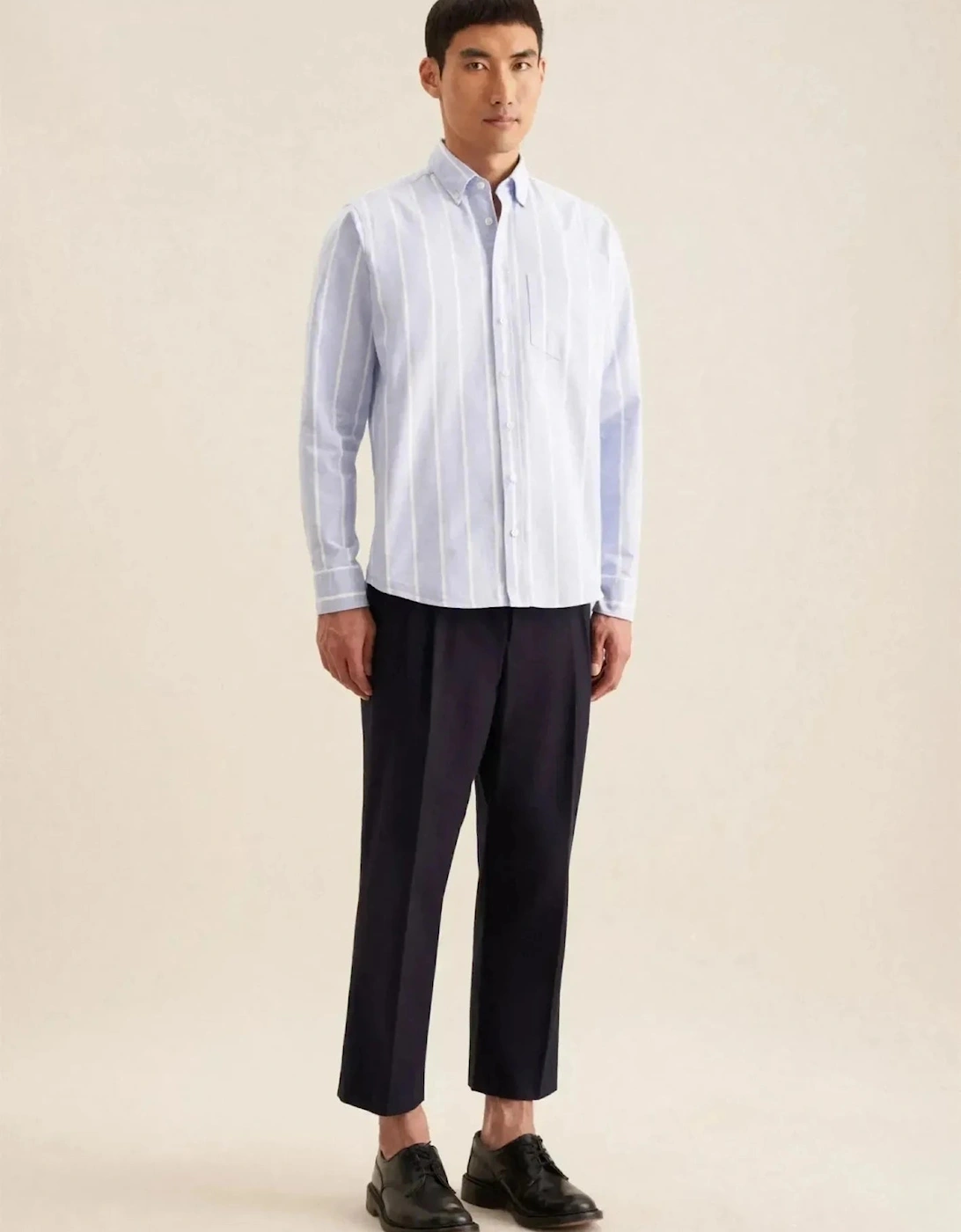 Regular Fit Button Down Striped Oxford Shirt Light Blue