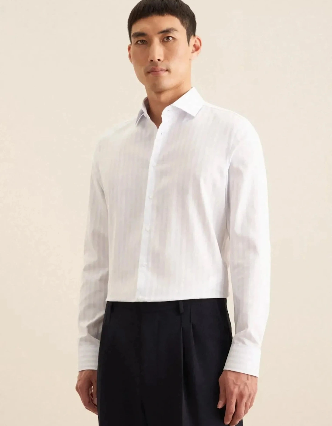 Slim Fit No Iron Spread Kent Structured Stripe Business Shirt Light Blue, 9 of 8
