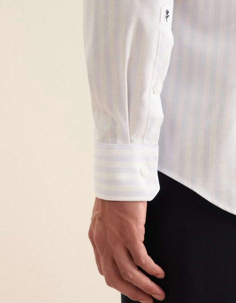 Slim Fit No Iron Spread Kent Structured Stripe Business Shirt Light Blue