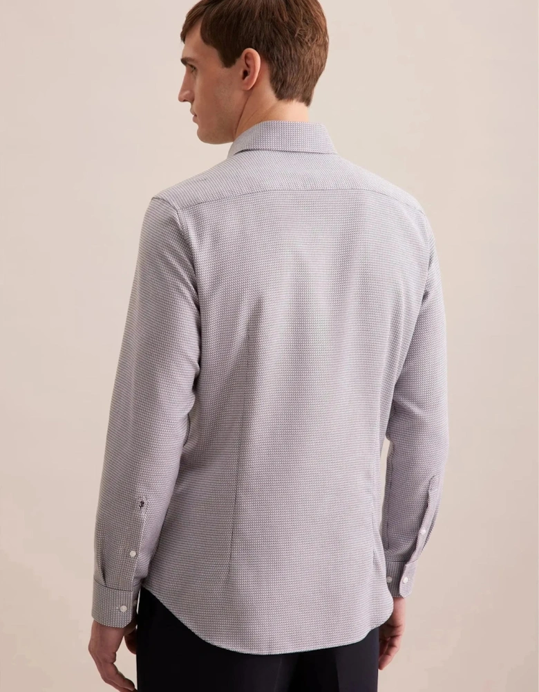 Slim Fit No Iron Spread Kent Structured Pattern Business Shirt Brown