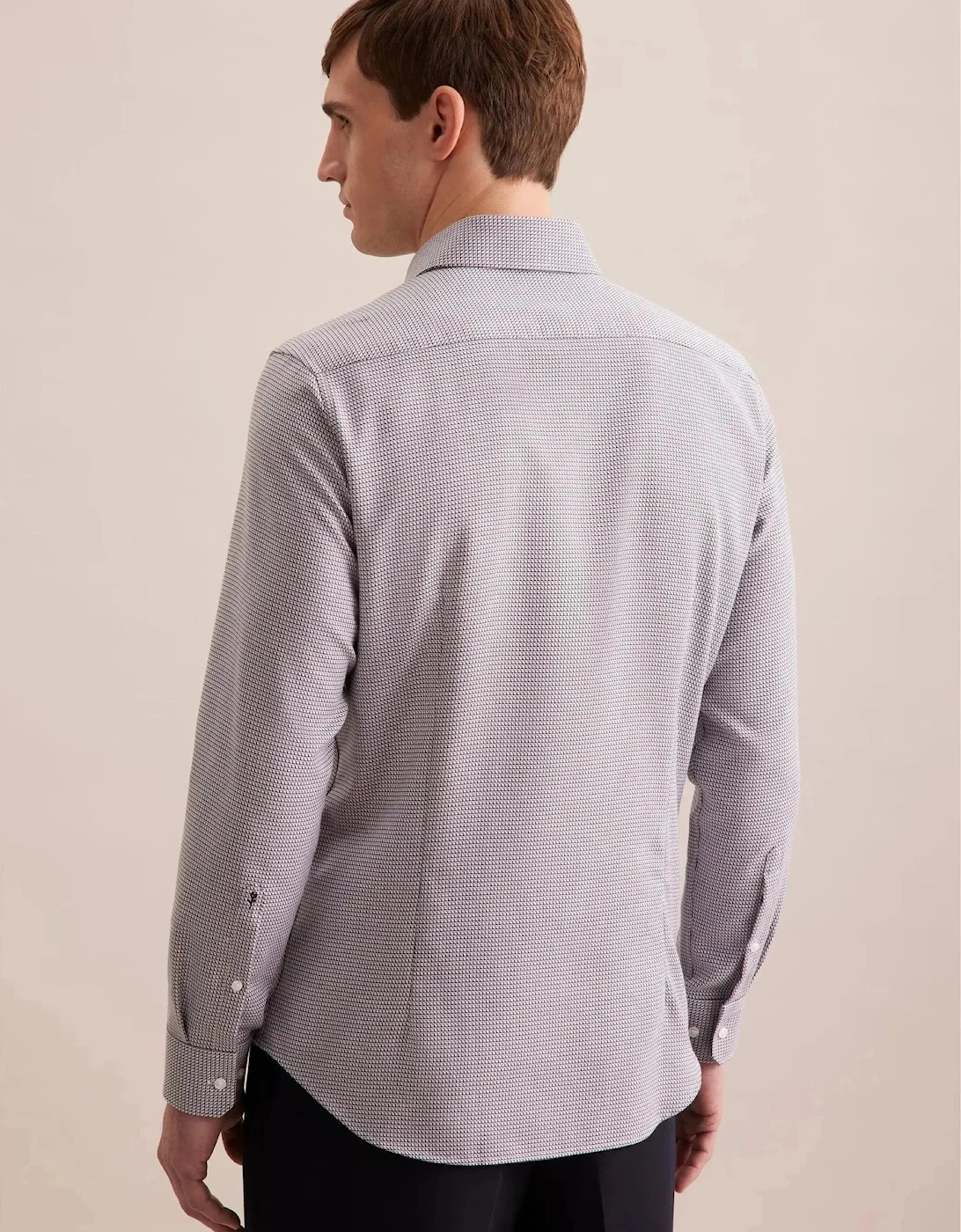 Slim Fit No Iron Spread Kent Structured Pattern Business Shirt Brown