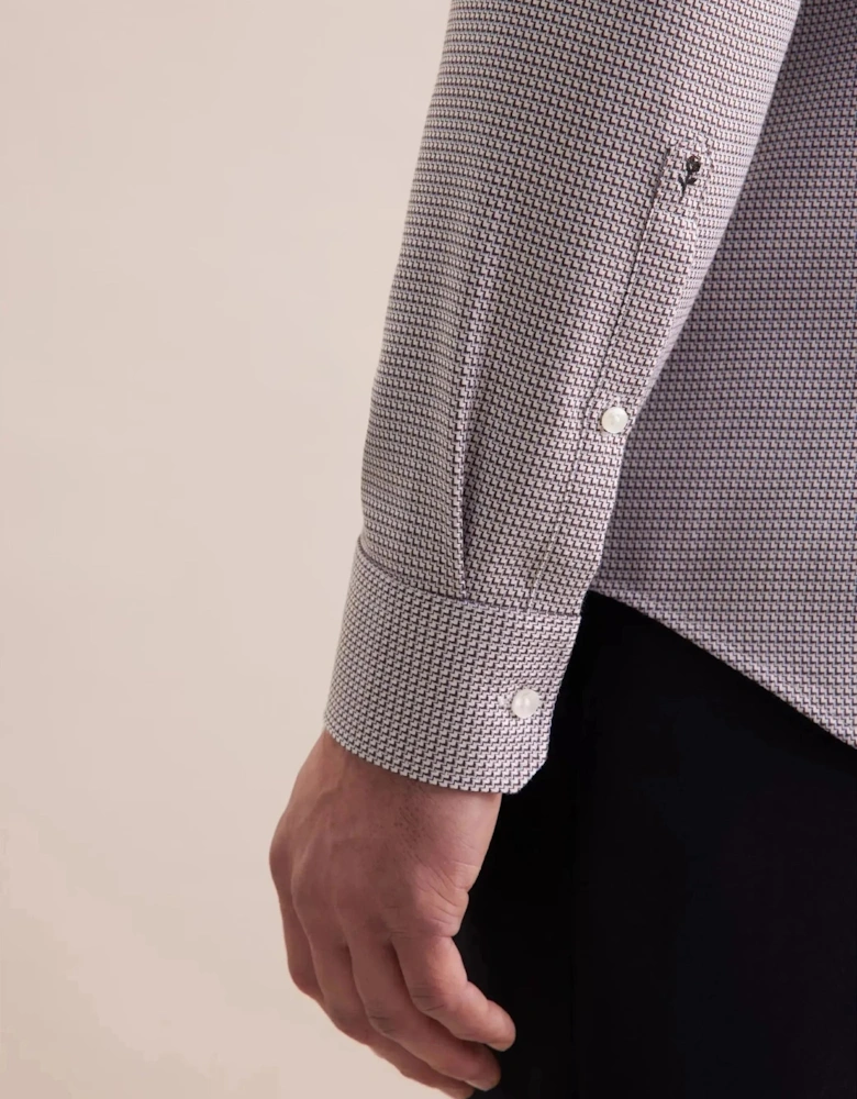 Slim Fit No Iron Spread Kent Structured Pattern Business Shirt Brown
