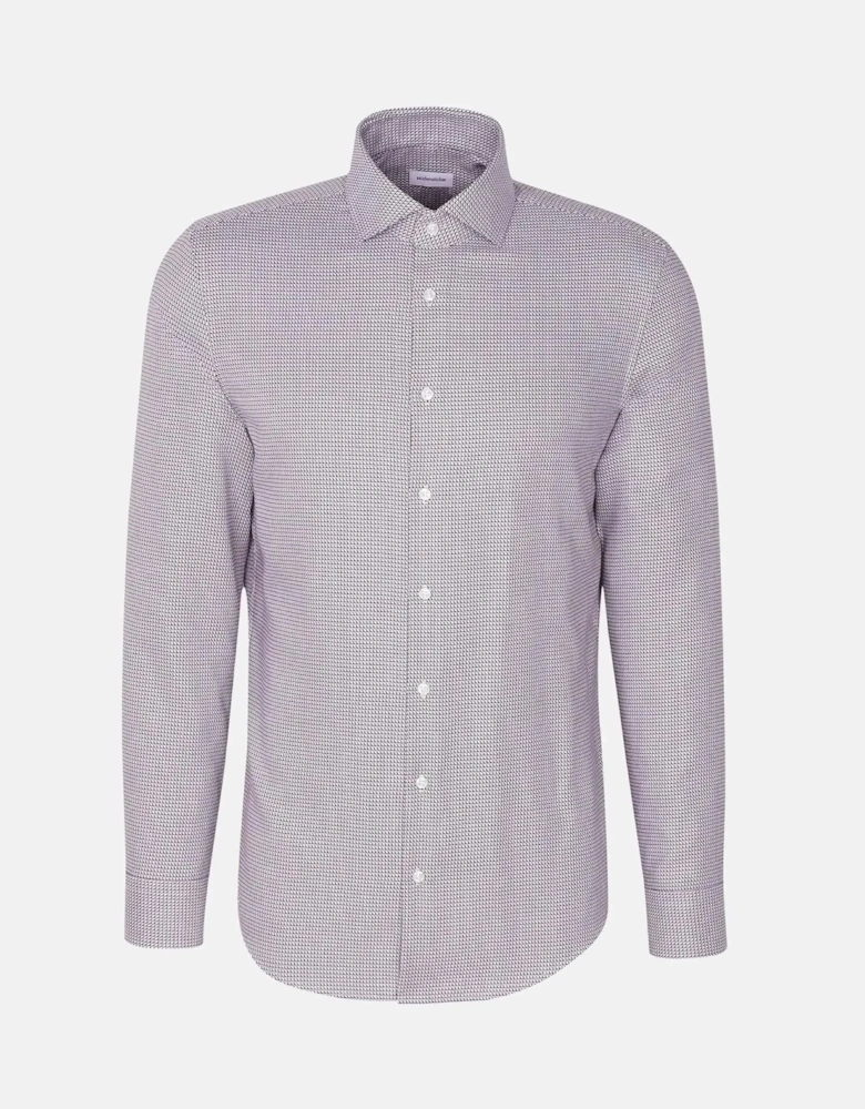 Slim Fit No Iron Spread Kent Structured Pattern Business Shirt Brown