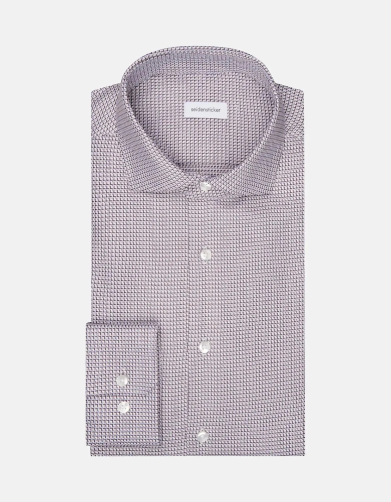 Slim Fit No Iron Spread Kent Structured Pattern Business Shirt Brown