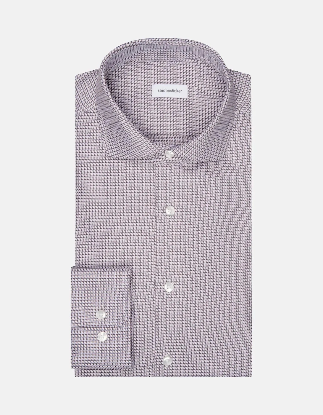 Slim Fit No Iron Spread Kent Structured Pattern Business Shirt Brown