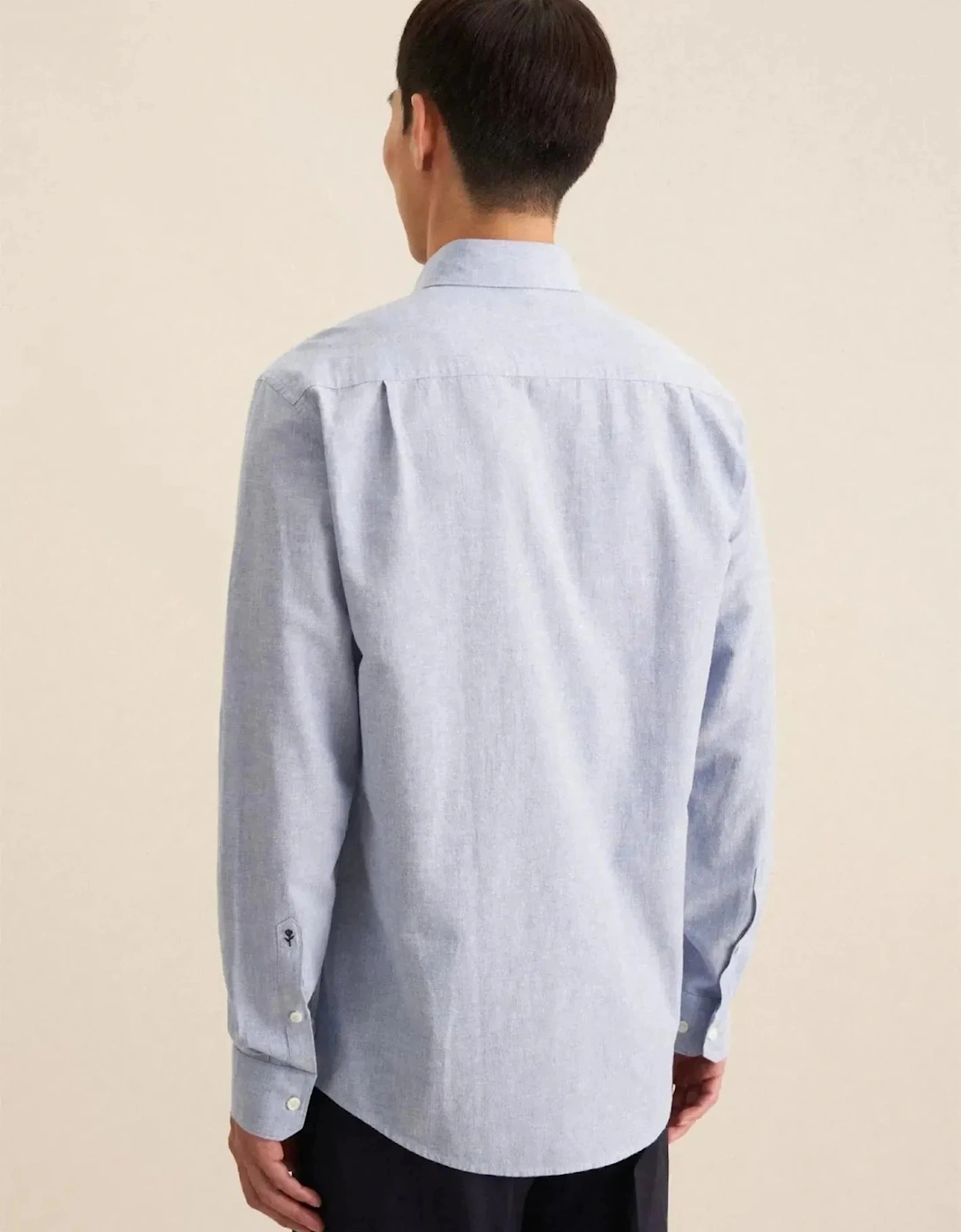Regular Fit Button Down Linen Blend Chambray Shirt Light Blue