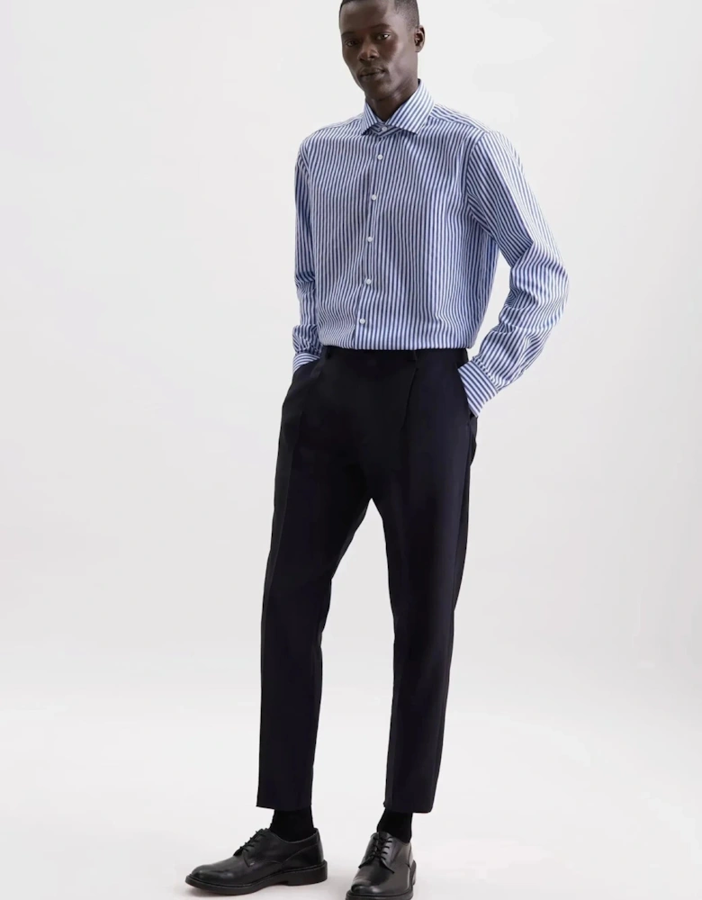 Regular Fit No Iron Spread Kent Structured Stripe Business Shirt Dark Blue