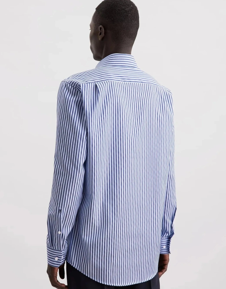 Regular Fit No Iron Spread Kent Structured Stripe Business Shirt Dark Blue