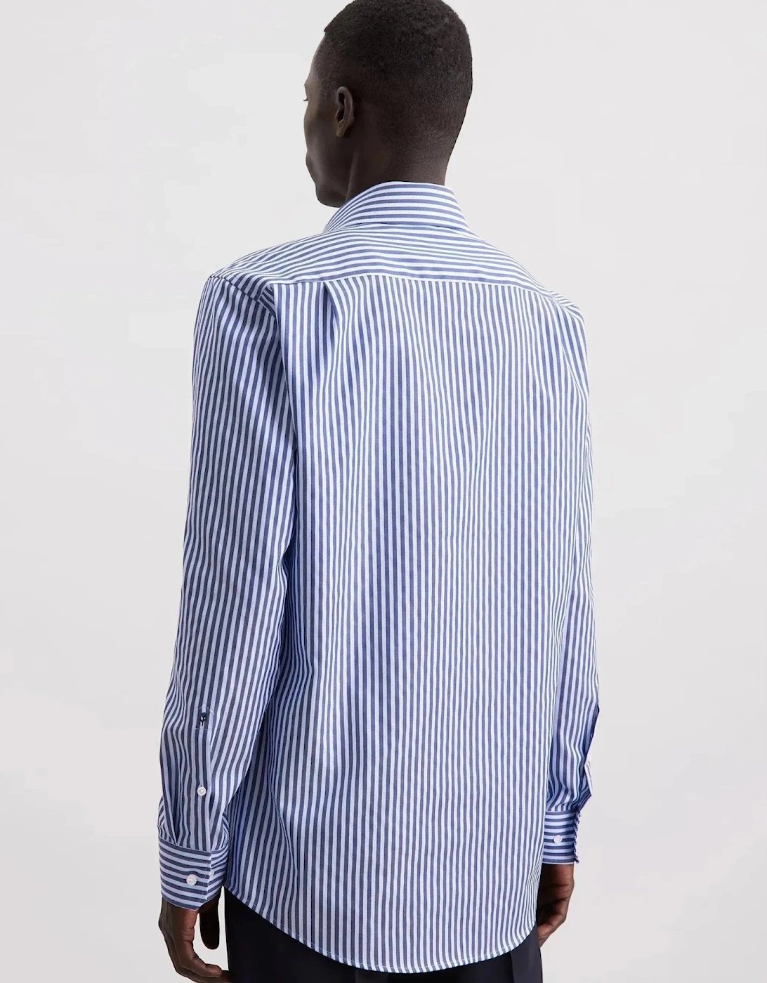 Regular Fit No Iron Spread Kent Structured Stripe Business Shirt Dark Blue