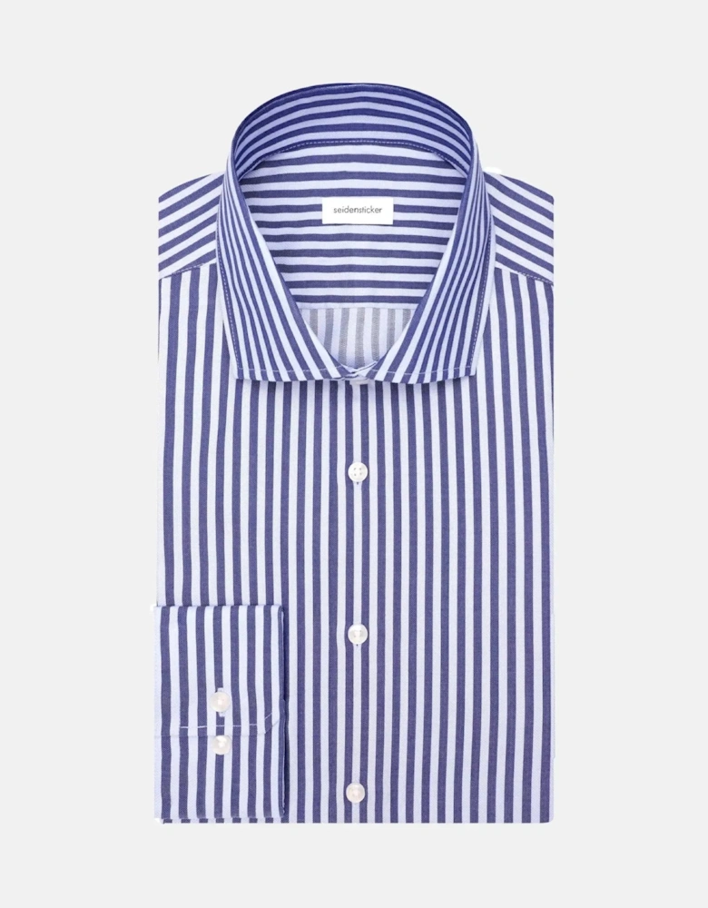 Regular Fit No Iron Spread Kent Structured Stripe Business Shirt Dark Blue