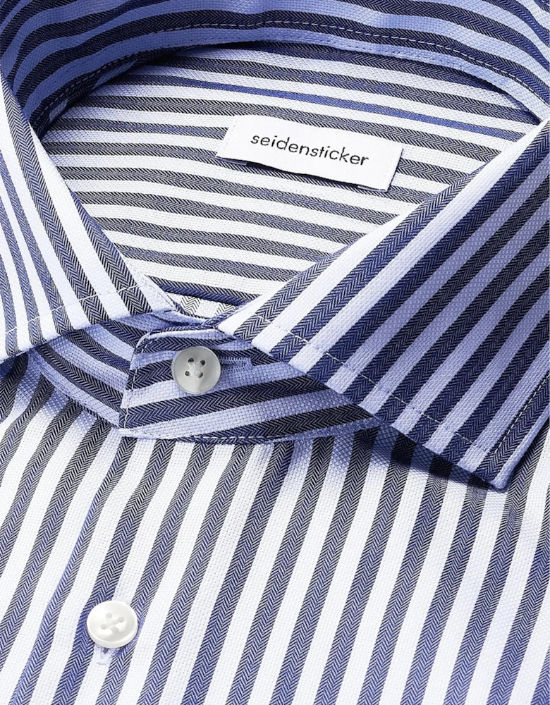 Regular Fit No Iron Spread Kent Structured Stripe Business Shirt Dark Blue