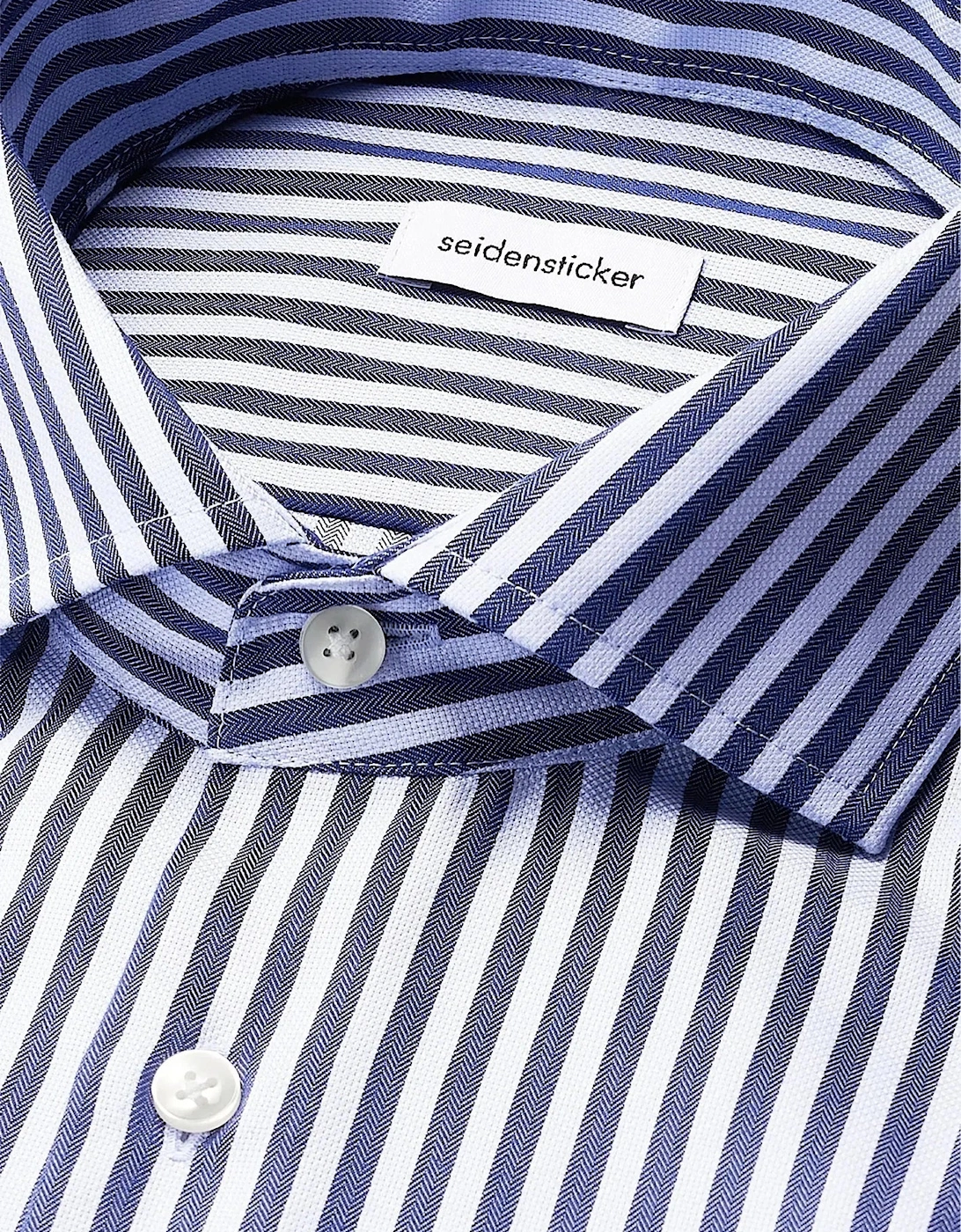 Regular Fit No Iron Spread Kent Structured Stripe Business Shirt Dark Blue