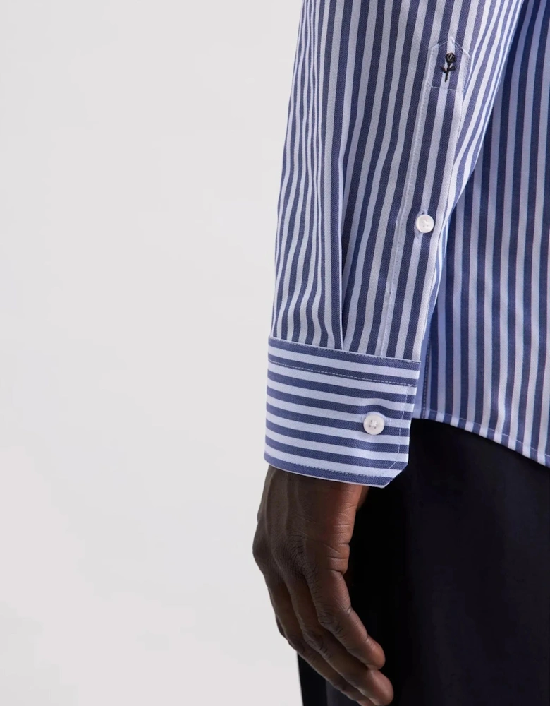 Regular Fit No Iron Spread Kent Structured Stripe Business Shirt Dark Blue