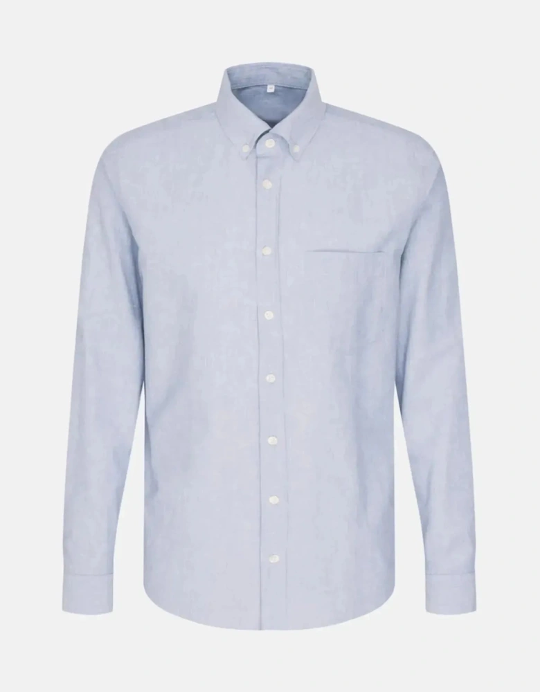 Regular Fit Button Down Linen Blend Chambray Shirt Light Blue
