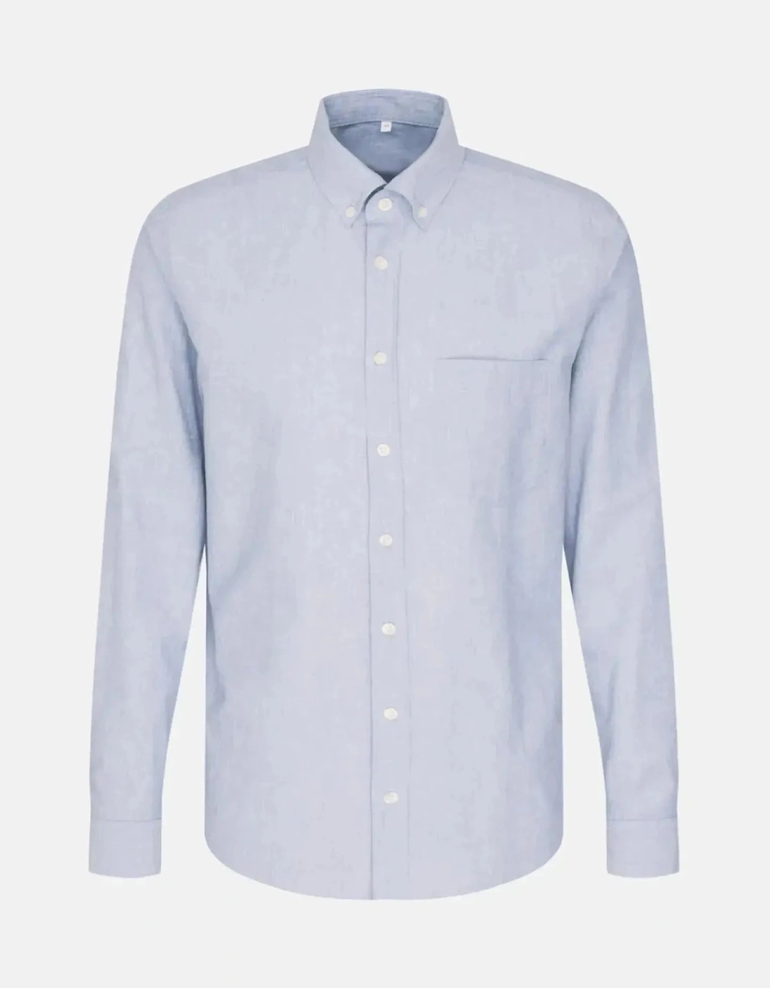 Regular Fit Button Down Linen Blend Chambray Shirt Light Blue