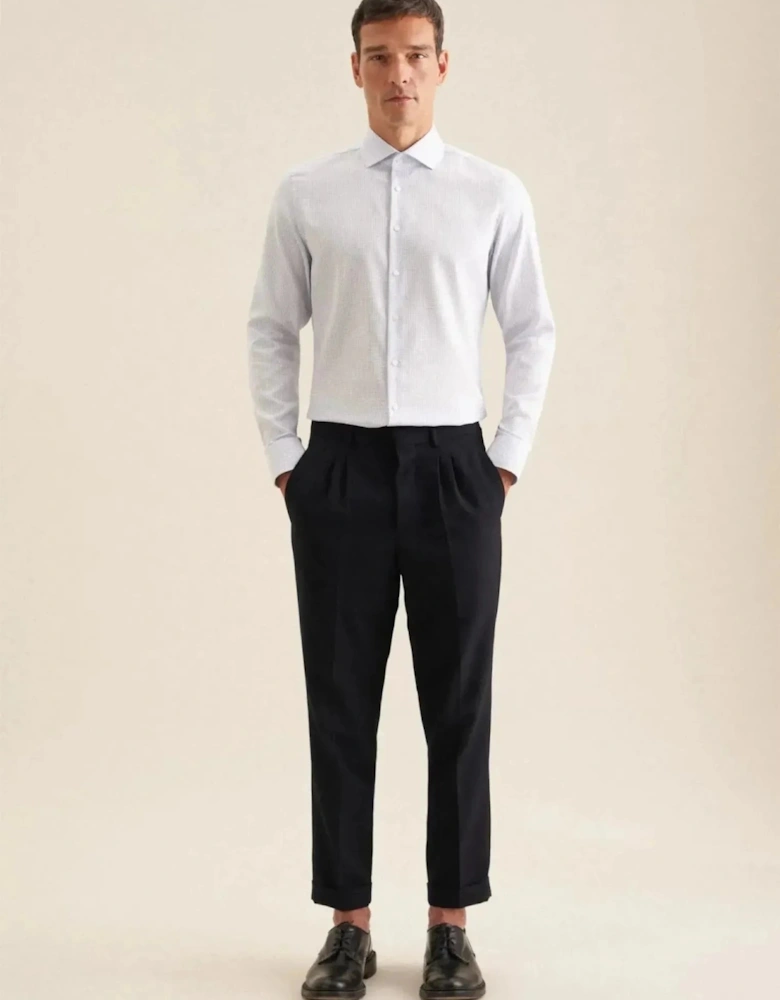 Slim Fit No Iron Spread Kent Structured Pattern Business Shirt Light Blue