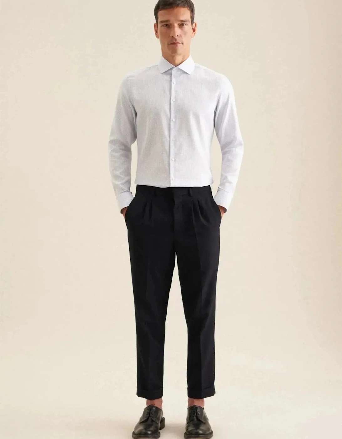Slim Fit No Iron Spread Kent Structured Pattern Business Shirt Light Blue