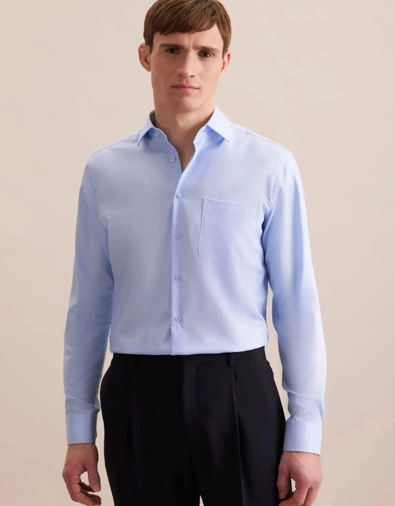 Regular Fit No Iron Business Kent Contrast Patch Business Shirt Light Blue