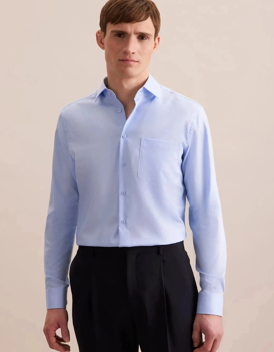 Regular Fit No Iron Business Kent Contrast Patch Business Shirt Light Blue, 10 of 9