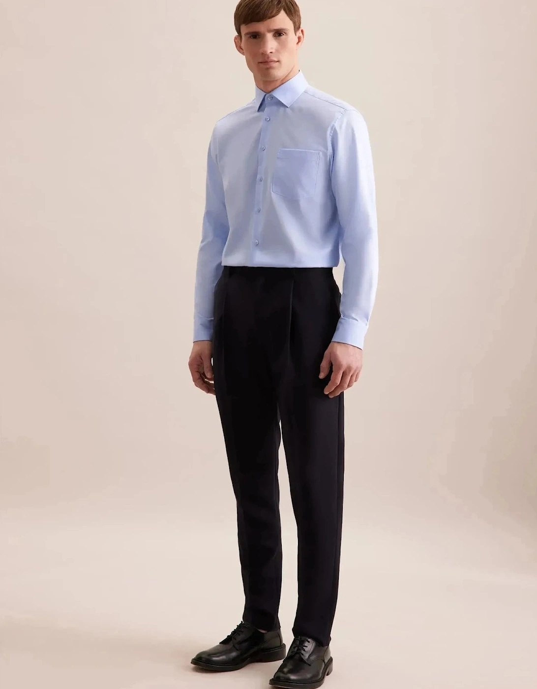 Regular Fit No Iron Business Kent Contrast Patch Business Shirt Light Blue