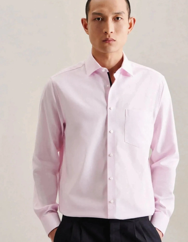 Regular Fit Business Kent Patch Structured Business Shirt Pink