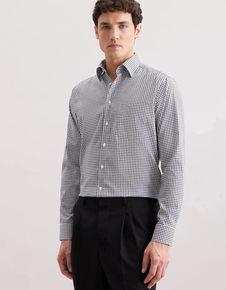 Regular Fit No Iron Covered Button Down Check Business Shirt Dark Blue