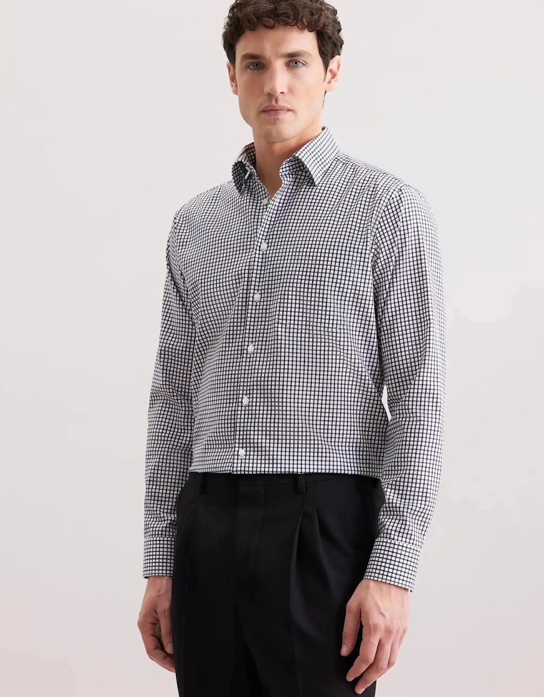 Regular Fit No Iron Covered Button Down Check Business Shirt Dark Blue, 11 of 10