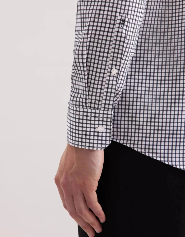 Regular Fit No Iron Covered Button Down Check Business Shirt Dark Blue