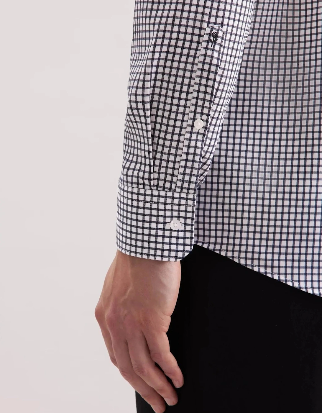 Regular Fit No Iron Covered Button Down Check Business Shirt Dark Blue