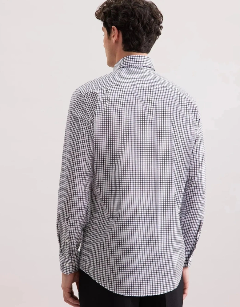Regular Fit No Iron Covered Button Down Check Business Shirt Dark Blue