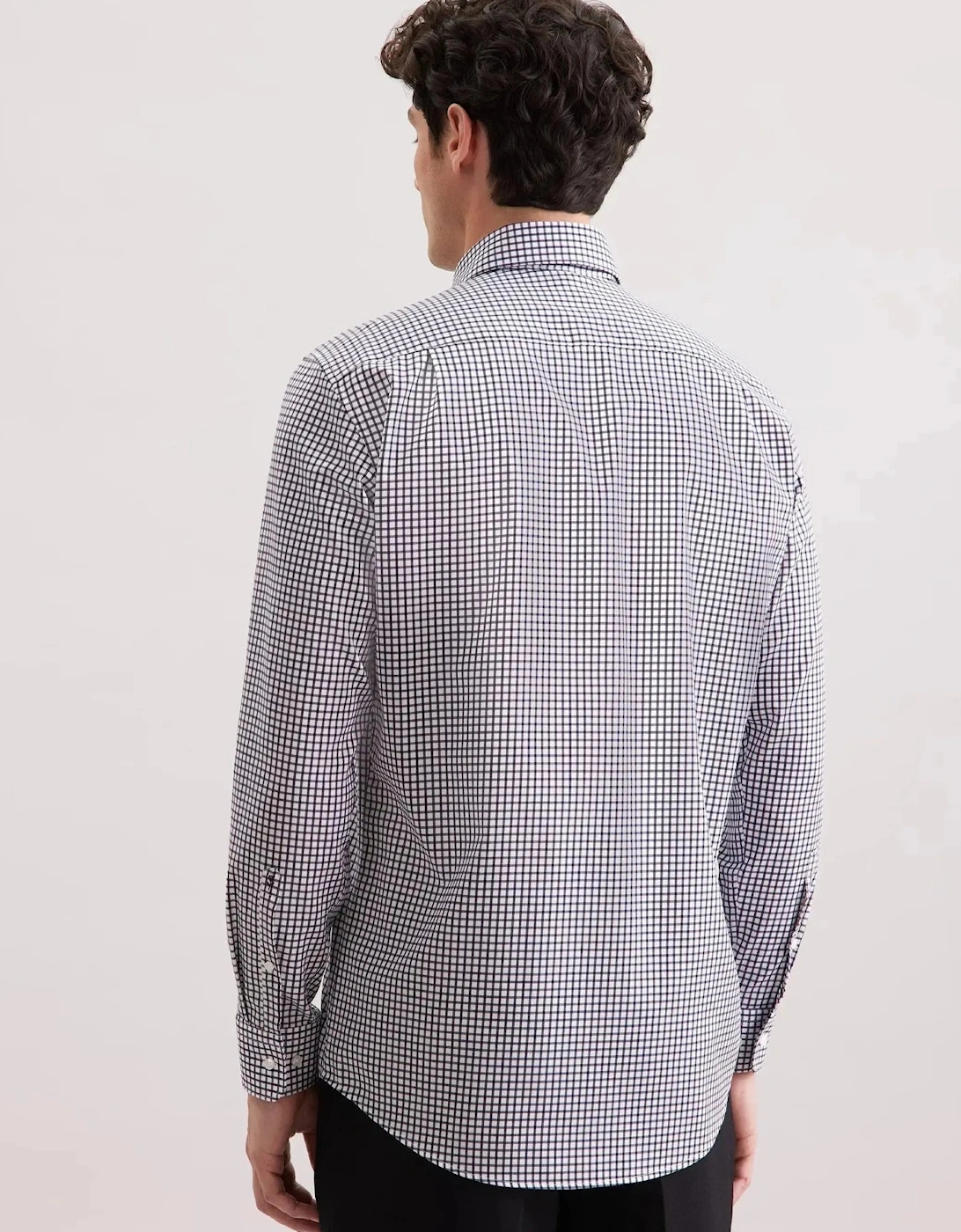 Regular Fit No Iron Covered Button Down Check Business Shirt Dark Blue