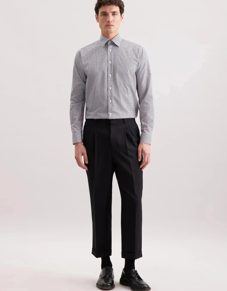 Regular Fit No Iron Covered Button Down Check Business Shirt Dark Blue