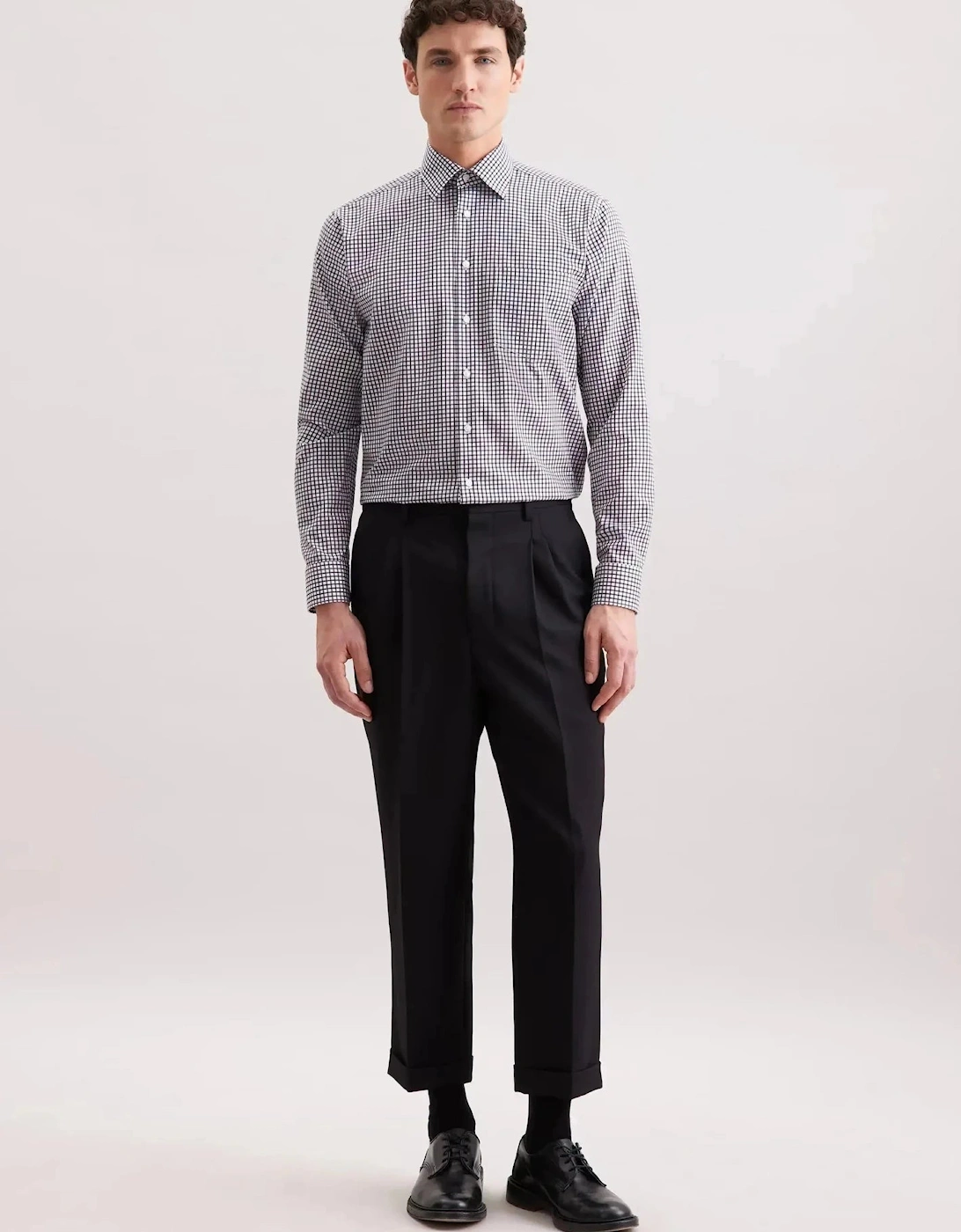 Regular Fit No Iron Covered Button Down Check Business Shirt Dark Blue