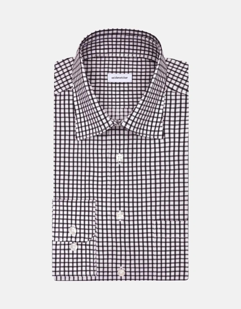 Regular Fit No Iron Covered Button Down Check Business Shirt Dark Blue