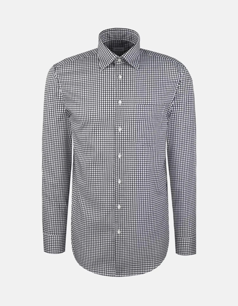 Regular Fit No Iron Covered Button Down Check Business Shirt Dark Blue